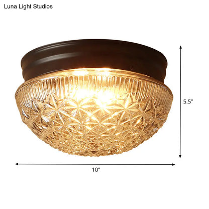 DecorBites™ DecorBites™ Matte Black Industrial Flushmount Light with Clear Textured Glass Dome Shade and 2 Bulbs