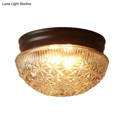 DecorBites™ DecorBites™ Matte Black Industrial Flushmount Light with Clear Textured Glass Dome Shade and 2 Bulbs