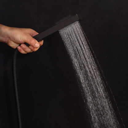 Matte black handheld shower faucet set with led digital rain head and rectangular design with cascading water