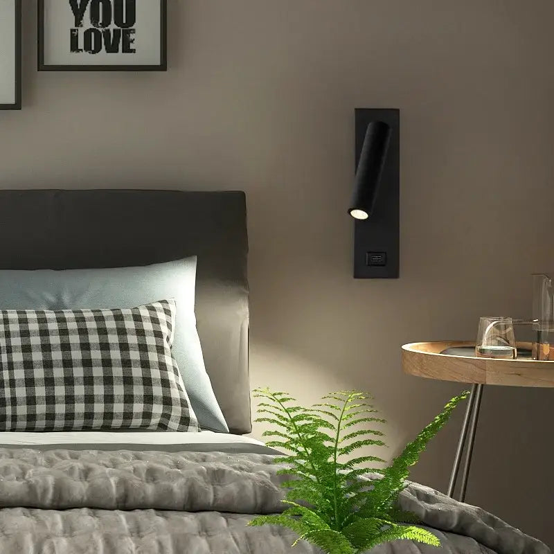 Matte black led wall light switch with usb port featuring a sleek cylindrical design for bedroom decorbites led wall use