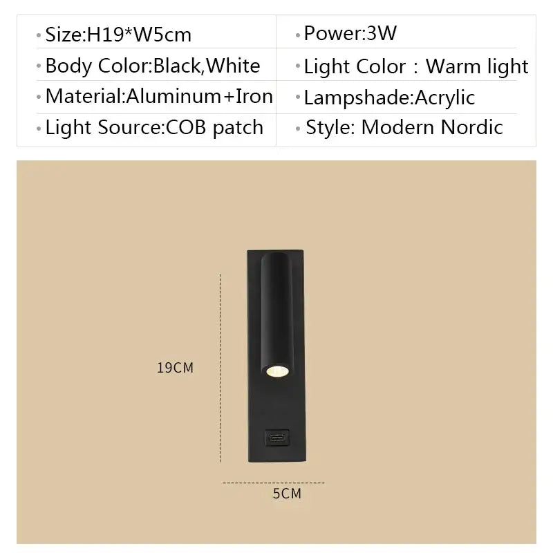 Matte black led wall light switch with usb port featuring sleek aluminum and iron body with warm acrylic shade decorbites led wall