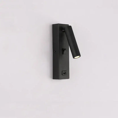 Matte black led wall light switch with usb port featuring a wall-mounted reading light with adjustable spotlight by decorbites led wall