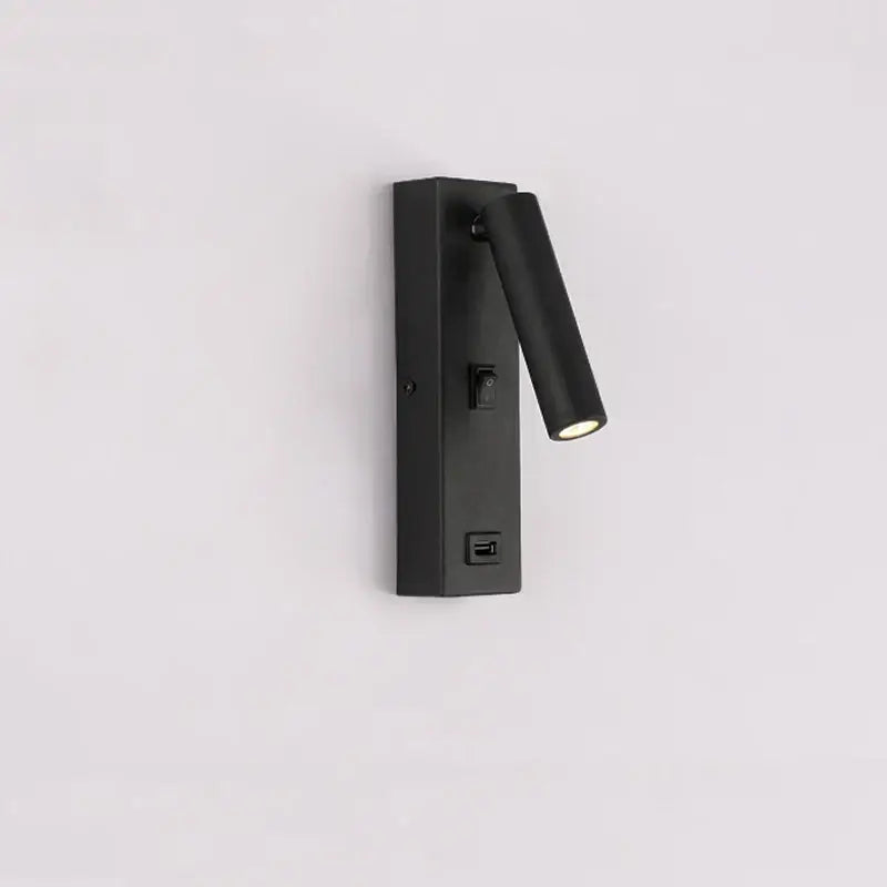 Matte black led wall light switch with usb port featuring a wall-mounted reading light with adjustable spotlight by decorbites led wall
