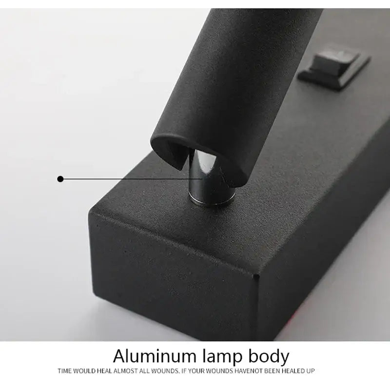Matte black led wall light switch with usb port featuring a black aluminum lamp body and cylindrical stem for decorbites led wall use
