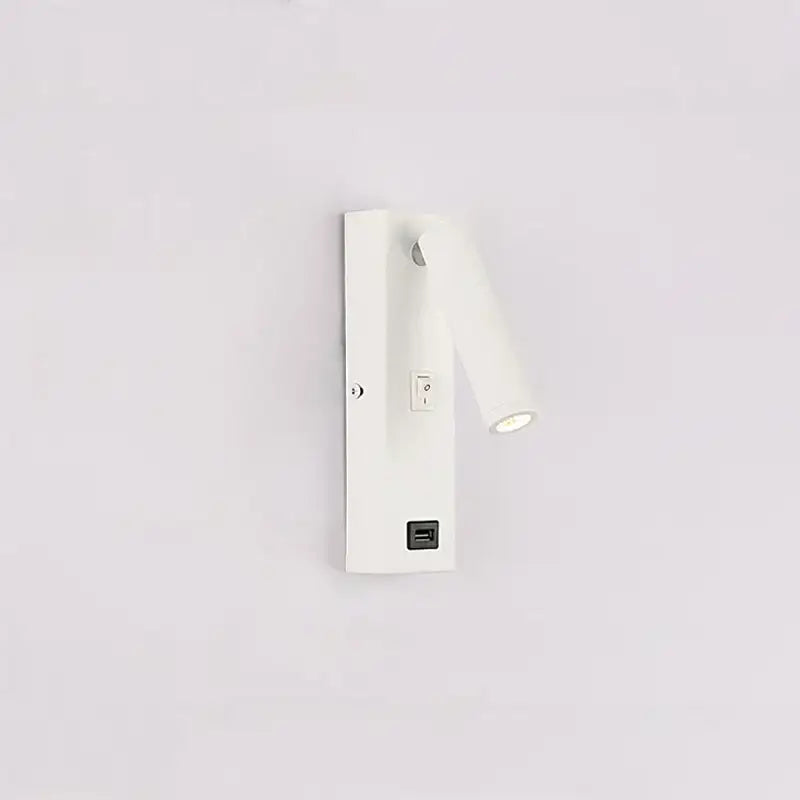 Matte black led wall light switch with usb port featuring a white adjustable wall-mounted reading lamp by decorbites led wall