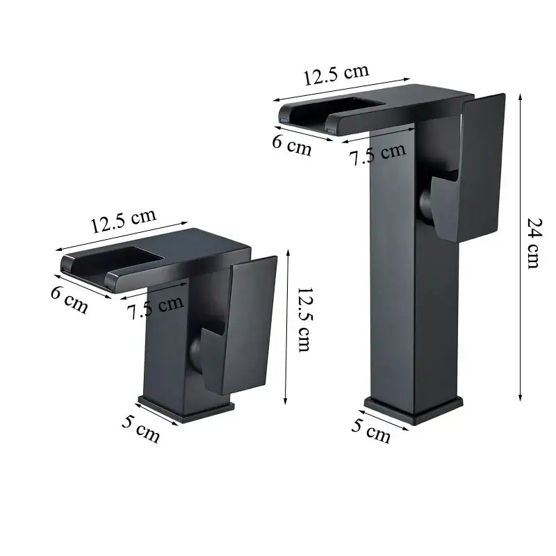 Matte black led waterfall basin faucet with sleek rectangular design and integrated handle decorbites led waterfall basin