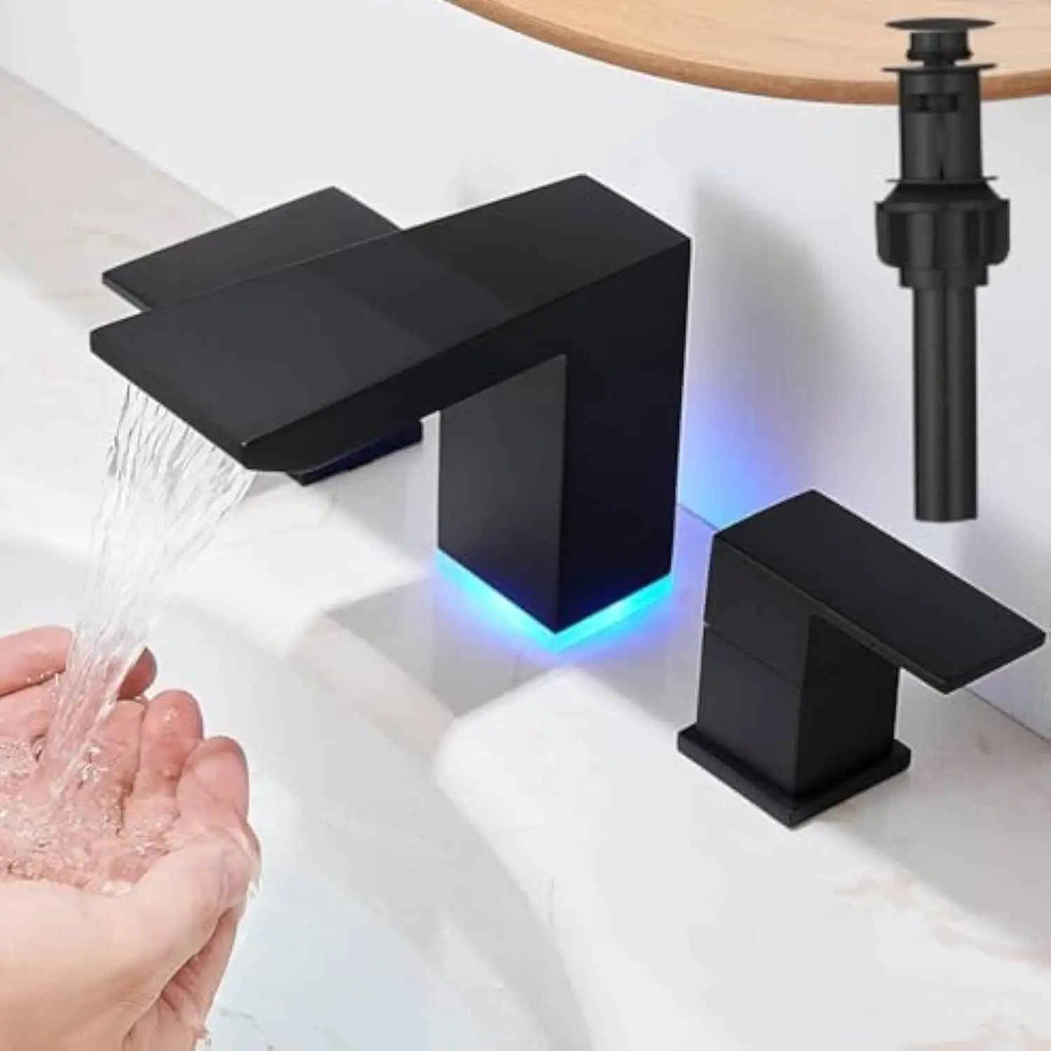 Matte Black LED Waterfall Bathroom Faucet - United States