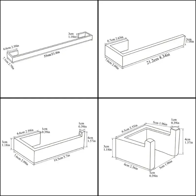 Matte black metal rectangular wall-mounted towel rack with minimalist design in bathroom hardware set for storage needs