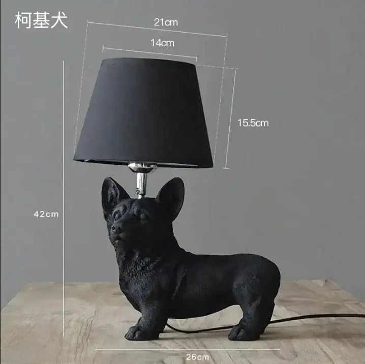 Matte black ceramic corgi puppy dogs table lamp with matte finish and minimalist design for bedroom decor
