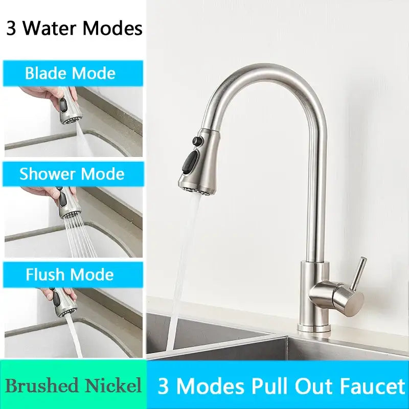 Matte black kitchen faucet with high arc spout brushed nickel pull-out faucet with three water modes decorbites black sus304 black sus304 pull