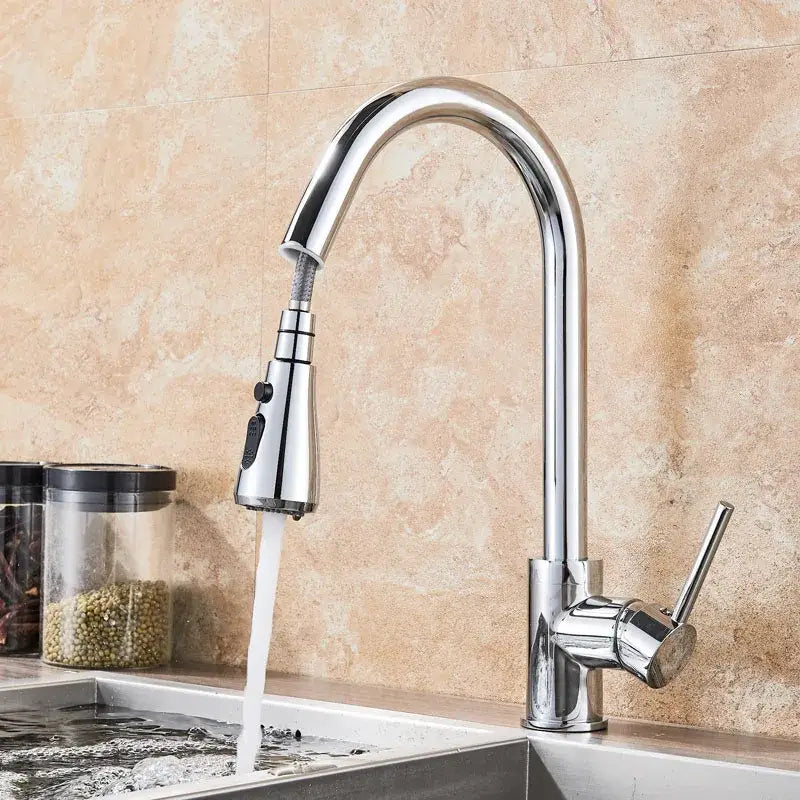 Chrome-finished kitchen faucet with sleek arched spout and single lever handle in a decorbites black sus304 style
