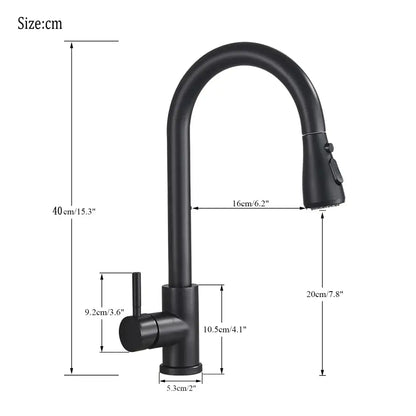 Matte black pull out kitchen sink faucet with a curved spout and stream sprayer for versatile sink faucet use