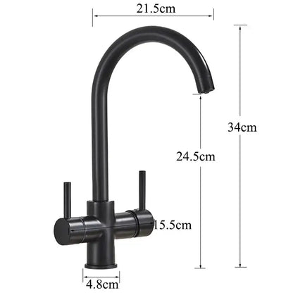 Matte black purified water kitchen faucet dual handle mixer with sleek curved spout by decorbites black purified