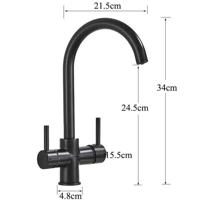 Matte black purified water kitchen faucet dual handle mixer with sleek curved spout by decorbites black purified