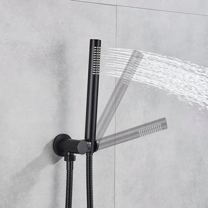 Matte black rain shower set with decorbites brass black dual spray shower head and flexible hose for bathroom use