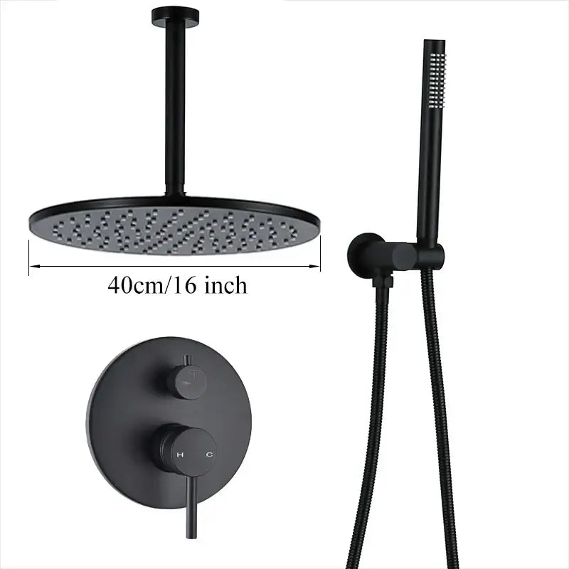 Matte black rain shower set by decorbites brass black featuring 40cm round head handheld spray and dual-control faucet