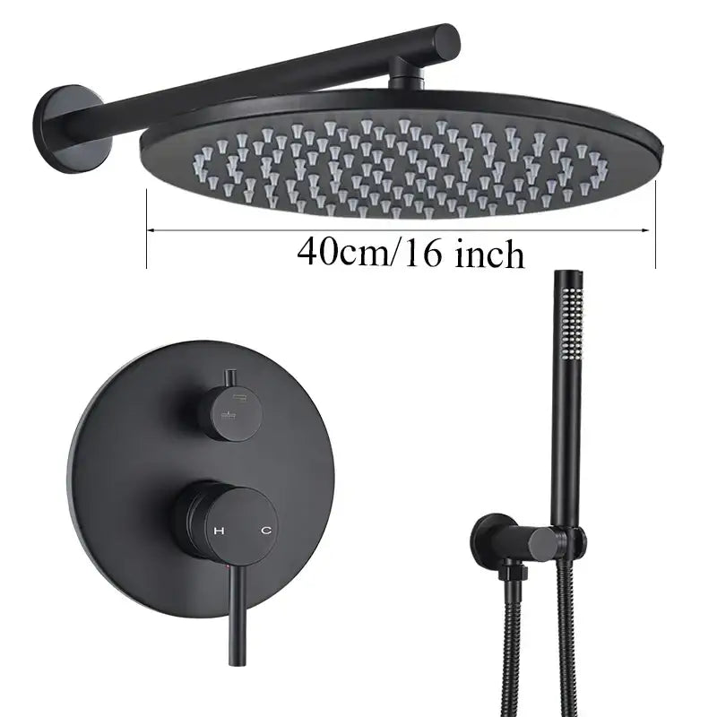 Matte black rain shower set decorbites brass black with 40cm round head wall-mounted valve and handheld spray