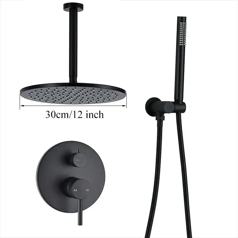 Matte black rain shower set by decorbites brass black with 30cm round head handheld spray and dual-control valve