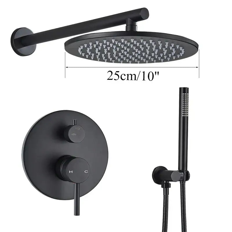 Matte black rain shower set by decorbites brass black with 10-inch round head and adjustable handheld spray for bathroom