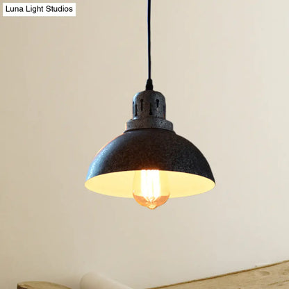 Matte Black Rustic Pendant Lamp - 1-Light Ceiling Lighting with Metallic Domed Design