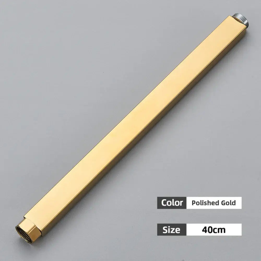 Polished gold 40cm hexagonal shower faucet extension tube with threaded ends for bathroom brass fitting use