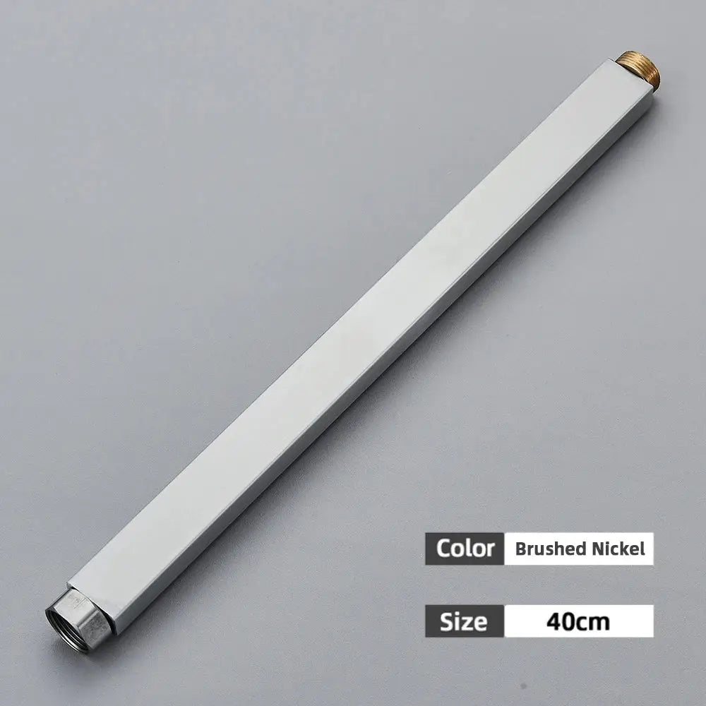 Matte black shower faucet extension tube with brushed nickel 40cm shower arm and brass finished threaded ends