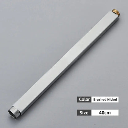 Matte black shower faucet extension tube with brushed nickel 40cm shower arm and brass finished threaded ends