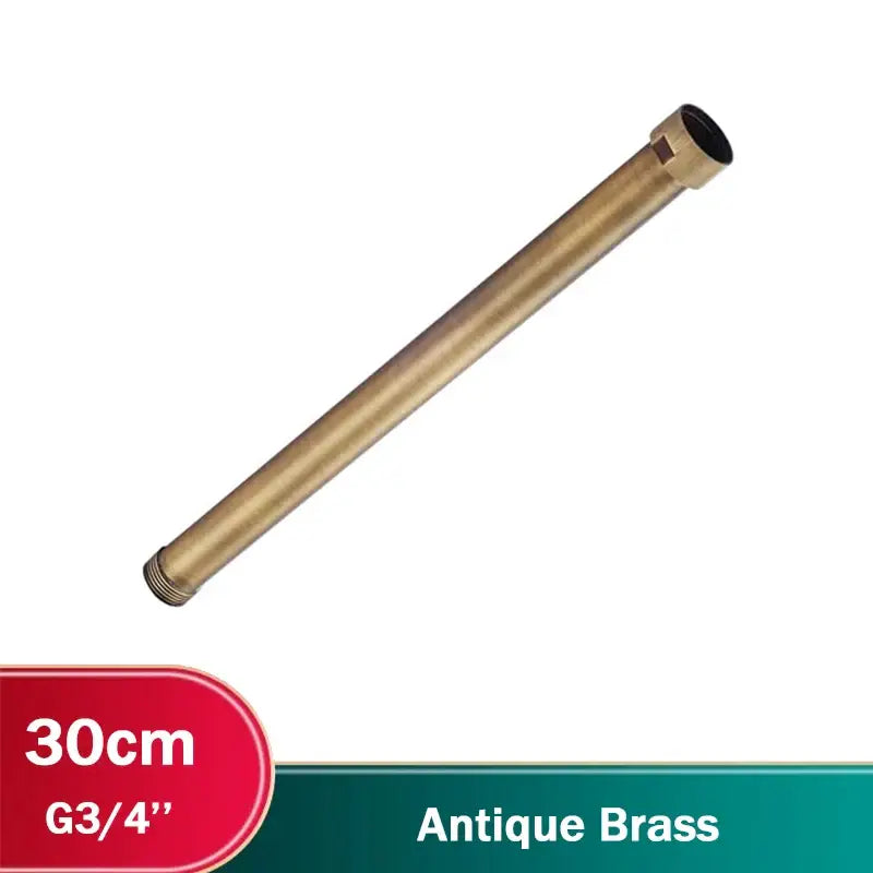 Matte black shower faucet extension tube made of antique brass with 30cm length and threaded ends for bathroom use