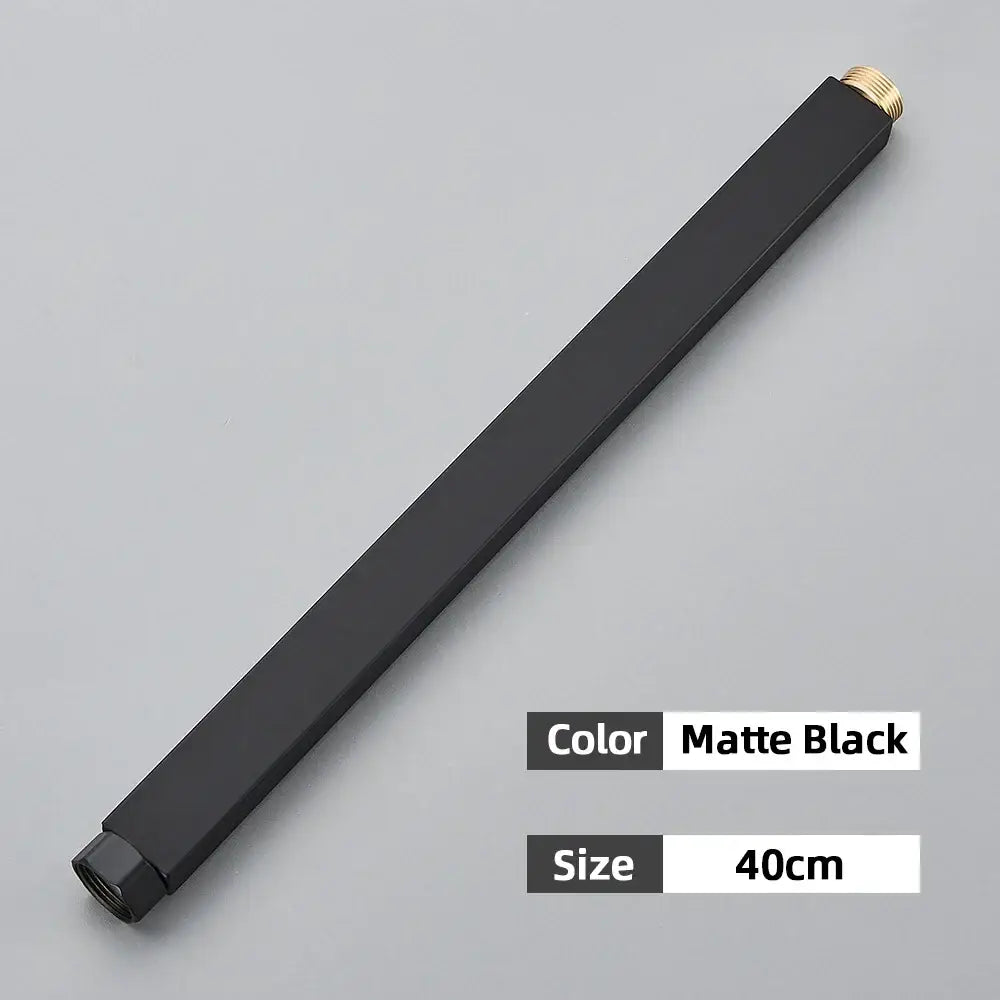 Matte black 40cm metal shower faucet extension tube with brass threaded ends for bathroom brass fitting