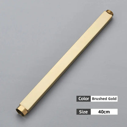 Brushed gold hexagonal metal shower faucet extension tube 40cm brass fitting for matte black bathroom faucet