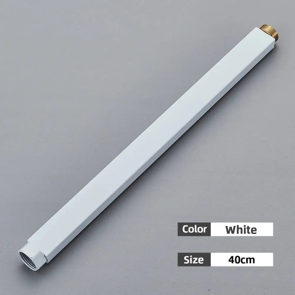 White 40cm rectangular metal shower faucet extension tube with brass threaded ends for bathroom fitting