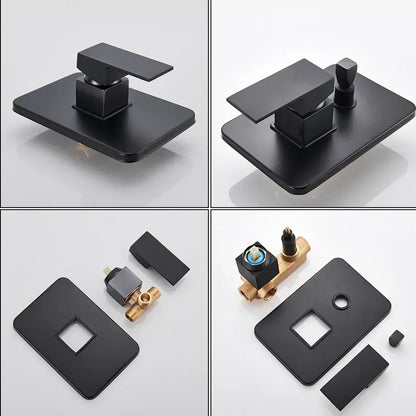 Matte black shower set with black matte-finish rectangular wall-mounted faucet and brass valve components for bathroom decorbites black shower