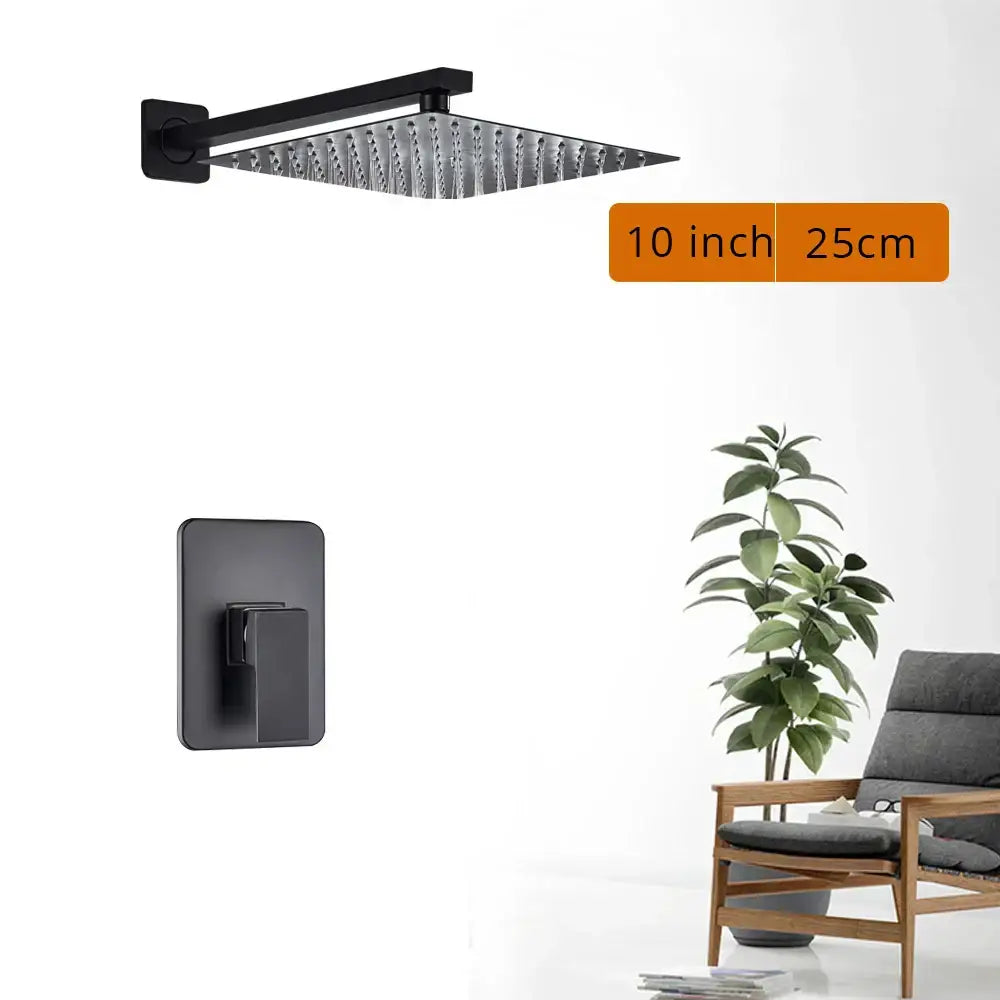 Matte black shower set with square rain head and matching wall-mounted control panel for modern bathroom decorbites black shower