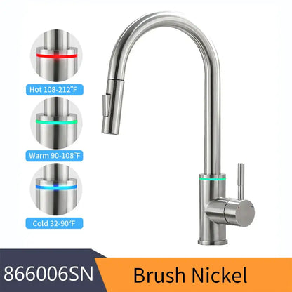 Matte black decorbites black single handle pull down kitchen faucet with brush nickel curved spout and spray head