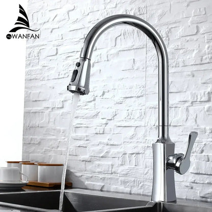 Chrome-finished pull-down kitchen faucet with sleek arched spout and single handle for decorbites black single handle use