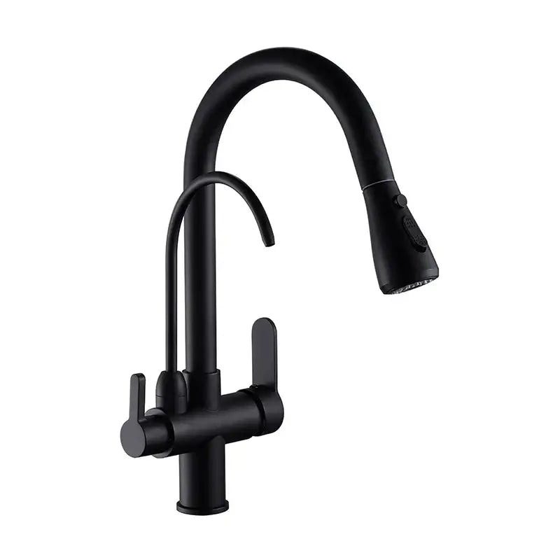 Matte black solid brass kitchen faucet with curved spout and pull-down spray head from decorbites black solid series