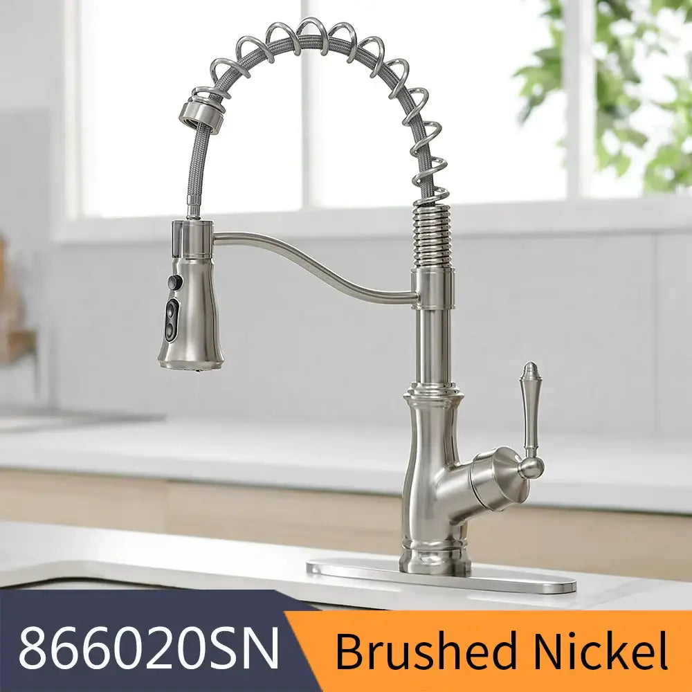 Matte black spring spout kitchen faucet with brushed nickel flexible coiled gooseneck and pull down spray head decorbites black spring