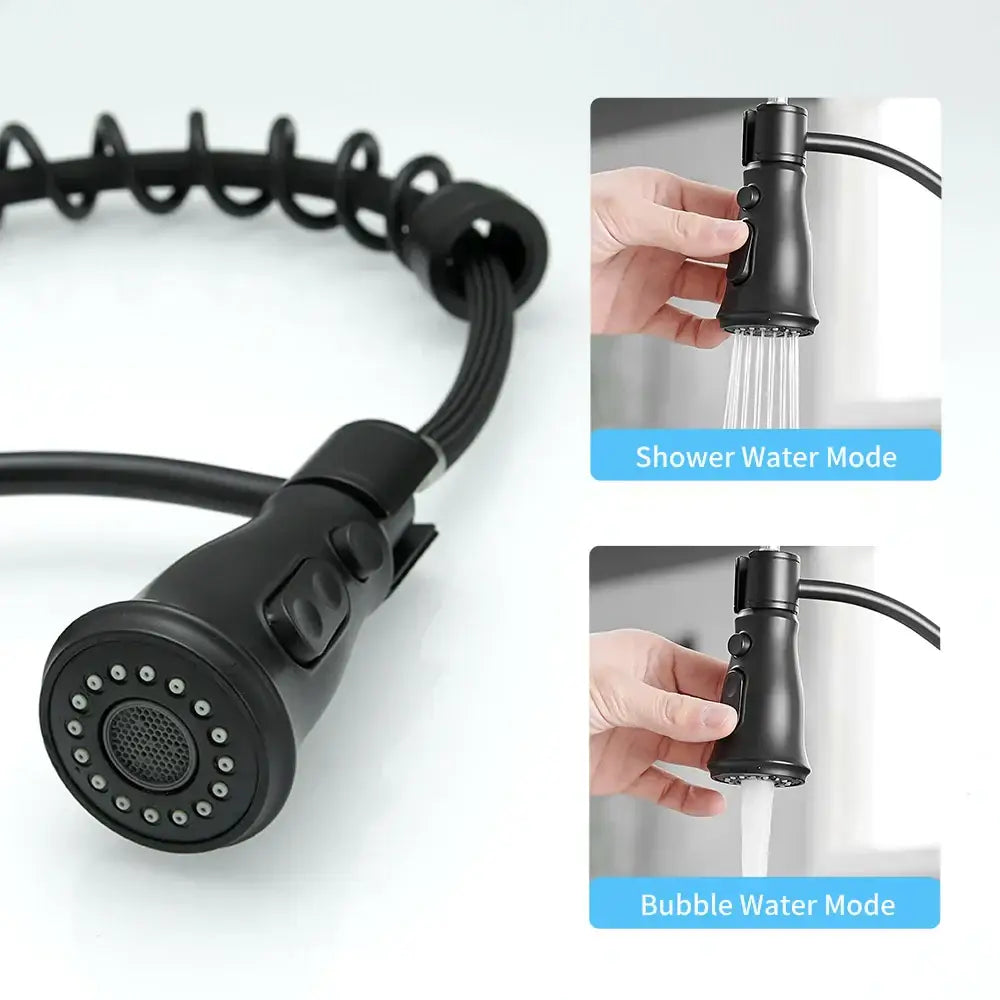 Matte black spring spout kitchen faucet with pull down hose and coiled design by decorbites black spring faucet