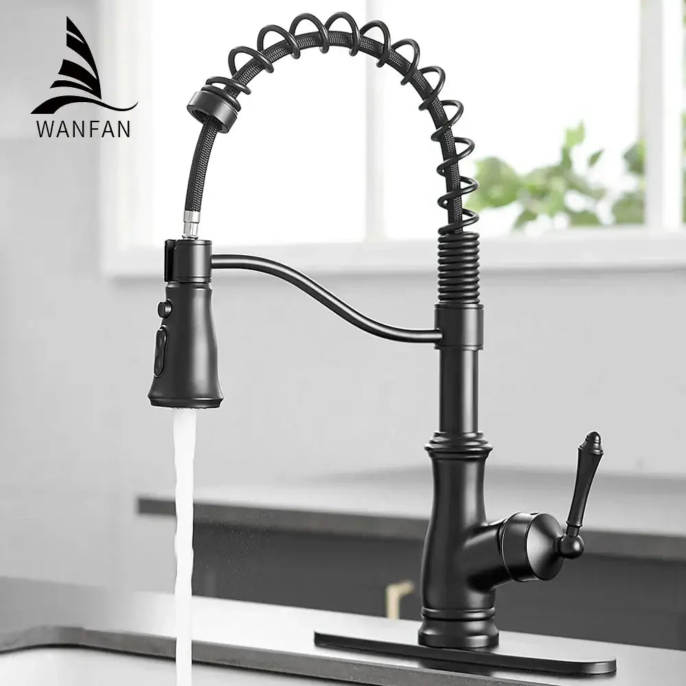 Matte black spring spout kitchen faucet with pull down hose and coiled flexible design by decorbites black spring