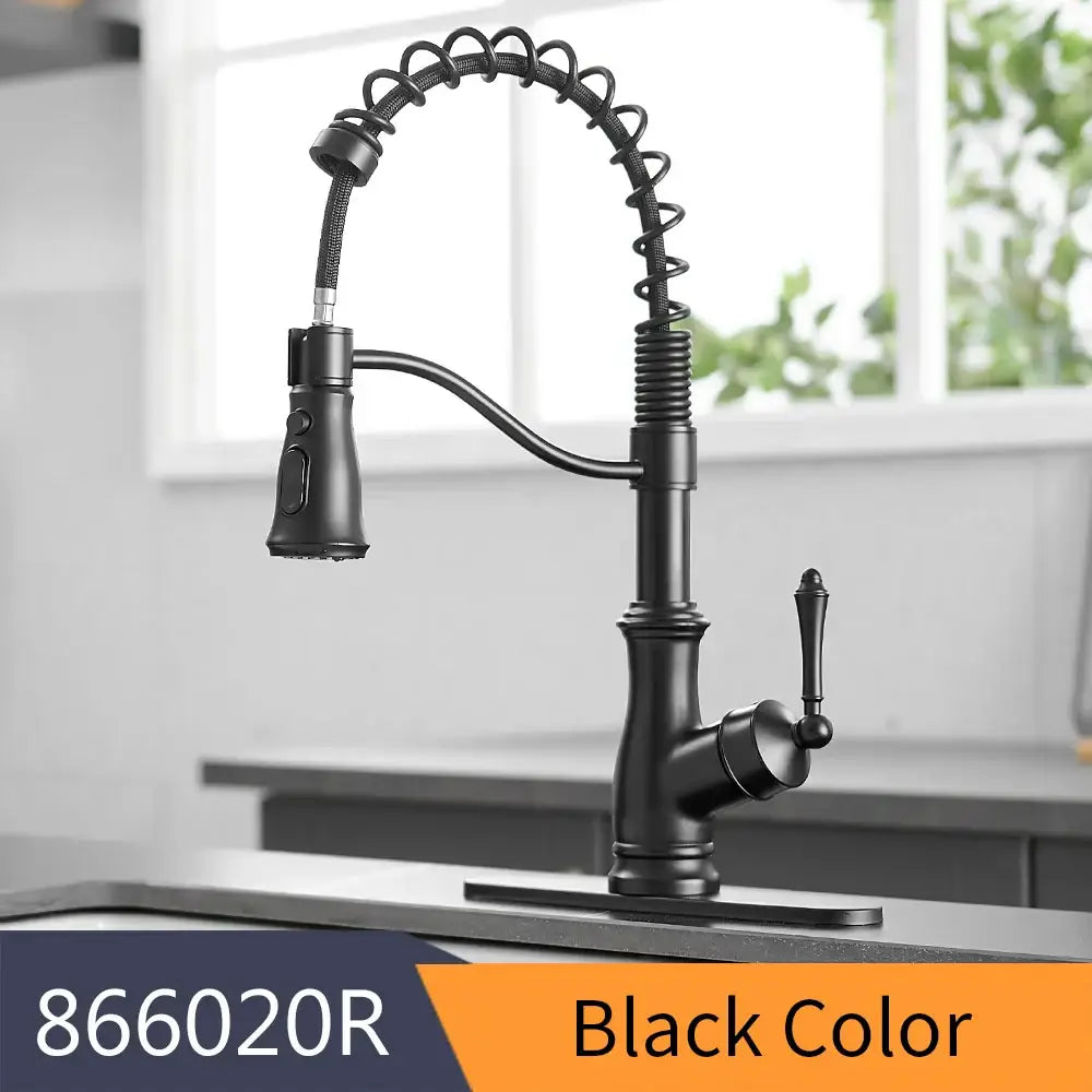 Matte black spring spout kitchen faucet with pull down hose and coiled flexible spout by decorbites black spring