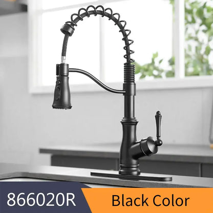 Matte black spring spout kitchen faucet with pull down hose and coiled flexible spout by decorbites black spring
