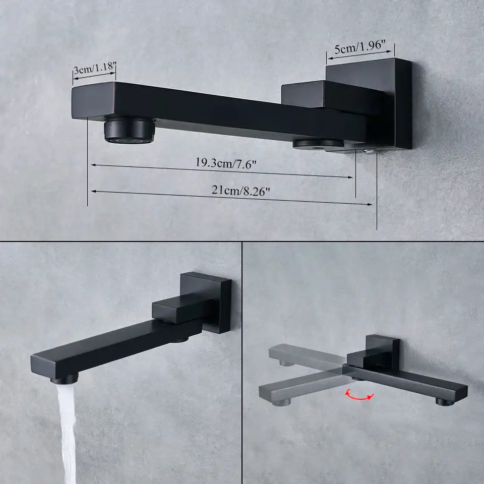 Matte black square rainfall shower faucet set with black matte dual spray heads and modern geometric design