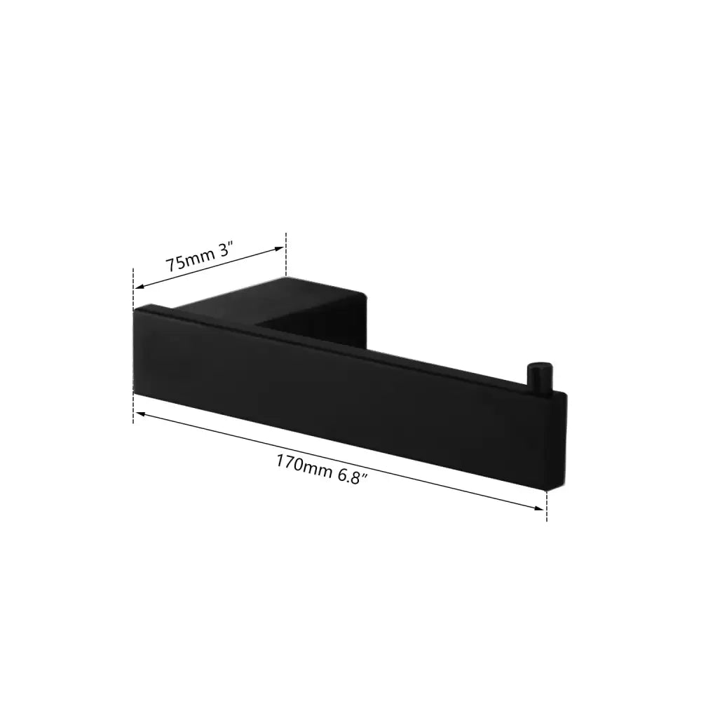 Matte black stainless steel bathroom hardware set with wall-mounted towel rack featuring a sleek modern design