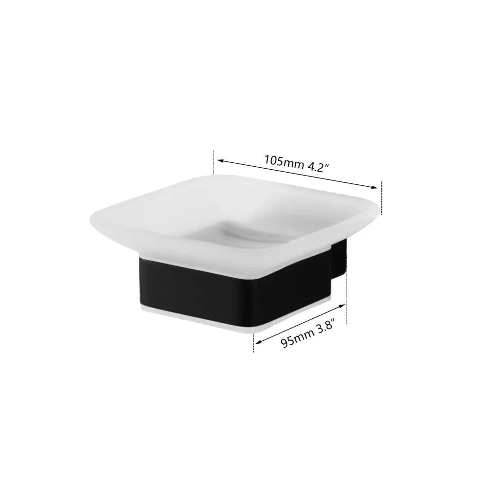 Modern two-tone bathroom soap dish with frosted white top and matte black stainless steel base from hardware set