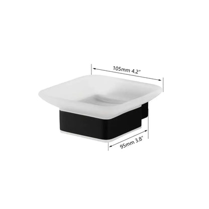 Modern two-tone bathroom soap dish with frosted white top and matte black stainless steel base from hardware set