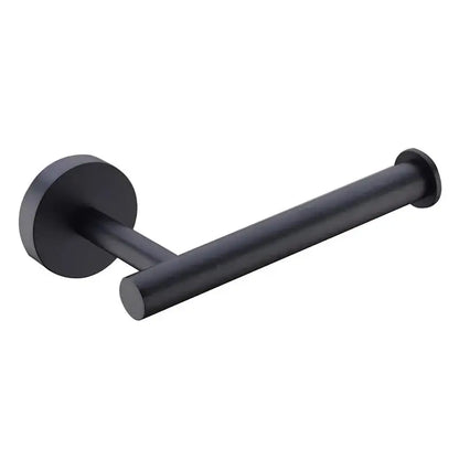 Matte black stainless steel bathroom set featuring a sleek black matte-finished metal toilet paper holder from decorbites black stainless