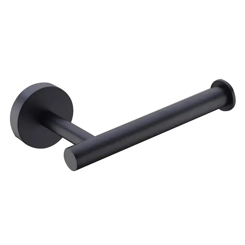 Matte black stainless steel bathroom set featuring a sleek black matte-finished metal toilet paper holder from decorbites black stainless