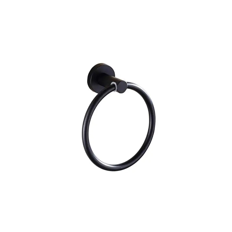 Matte black stainless steel towel ring with circular loop wall-mounted base from decorbites bathroom set