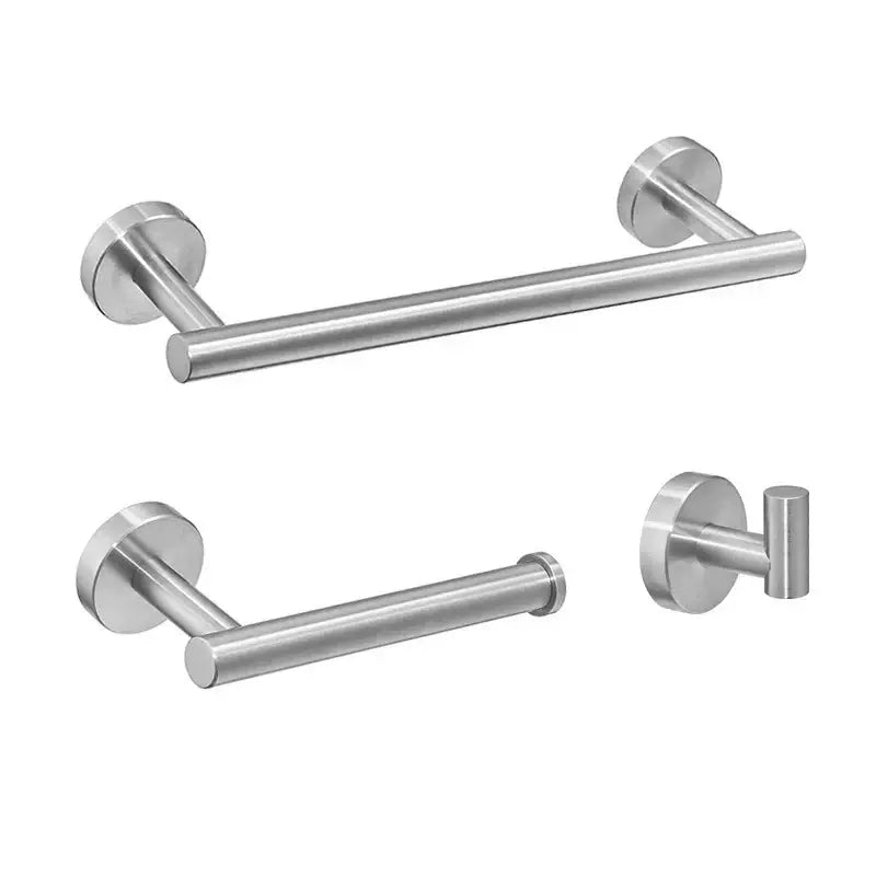 Matte black stainless steel bathroom set featuring a sleek double towel rack and polished hardware from decorbites black stainless