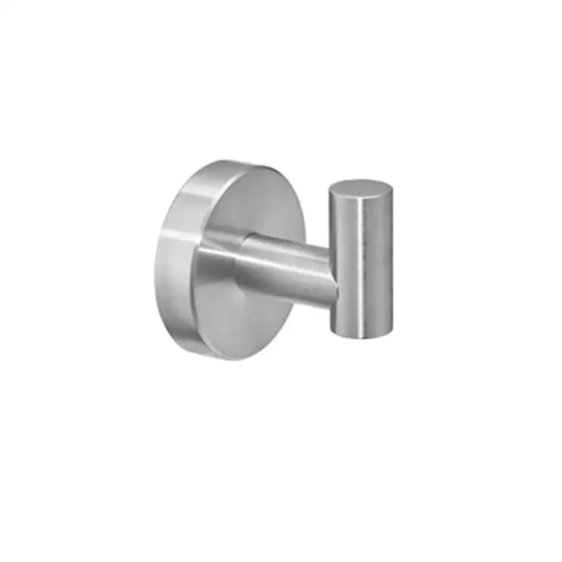Matte black stainless steel wall-mounted hook with circular base in decorbites bathroom set for towel organization